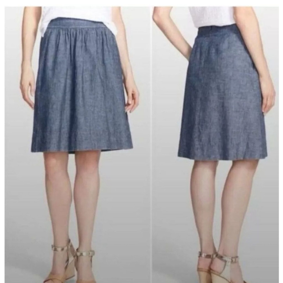 Eileen Fisher Dresses & Skirts - Eileen Fisher Women's Chambray A-Line Skirt Size L Blue Hemp Organic Cotton